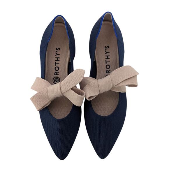 Rothys Sapphire Blue Point Toe Mary Jane Knit Bow Ballet Flats Size 9.5 - Picture 3 of 12